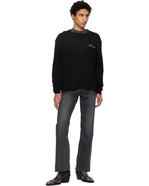 Amiri Black Logo Embroidered Long-Sleeved T-Shirt for men