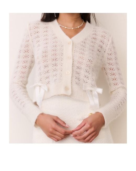 LoveShackFancy White Lilly Cropped Knit Cardigan