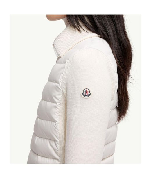Moncler White Padded Zip-Up Wool Cardigan
