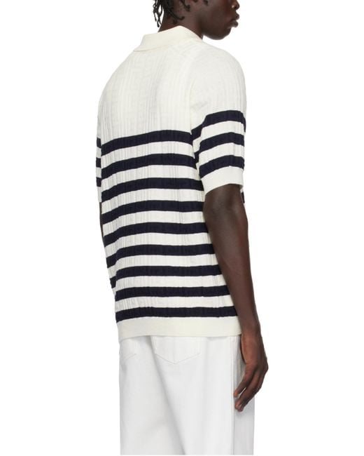 Balmain Blue Striped Knit Polo Shirt With Monogram for men
