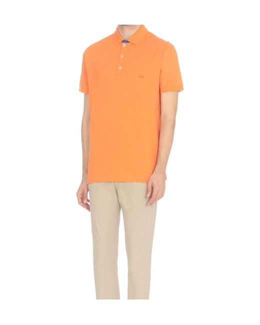 Fay Orange Logo Embroidered Short-Sleeved Polo Shirt for men