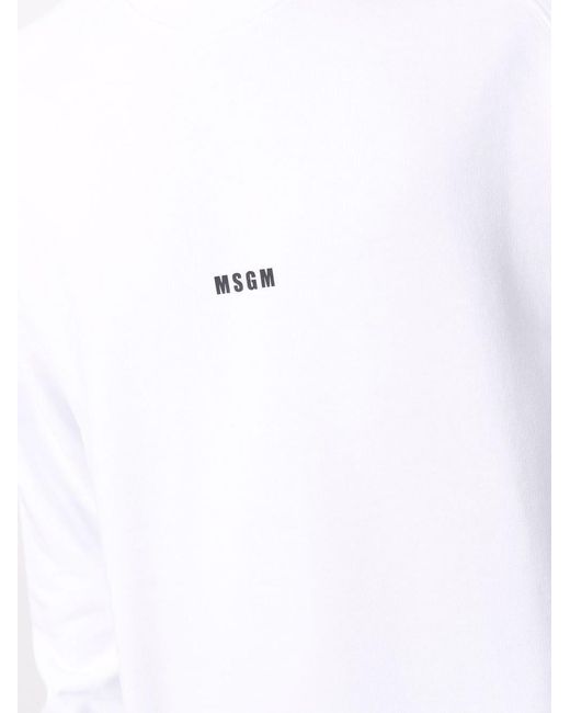 MSGM White Logo Printed Crewneck Sweatshirt for men
