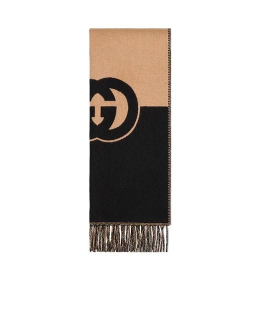 Gucci Black Wool With Interlocking G Scarf, Wool for men