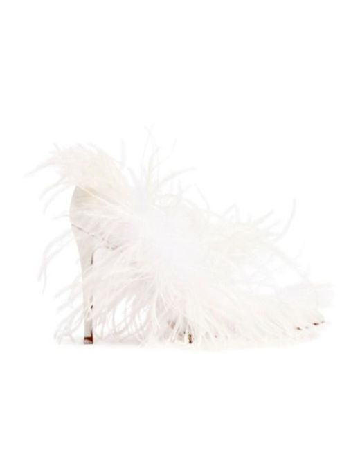 Gianvito Rossi White Suzy Mesh Feather High-Heeled Single-Layer Shoes