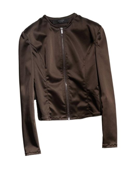 Gucci Brown Stretch Acetate Duchesse Jacket