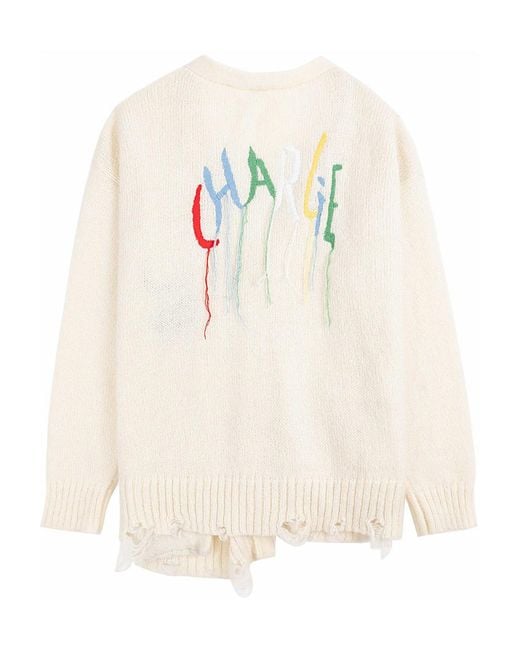 CHARLIE LUCIANO White Imitation Of Old Logo Knitted Cardigan for men