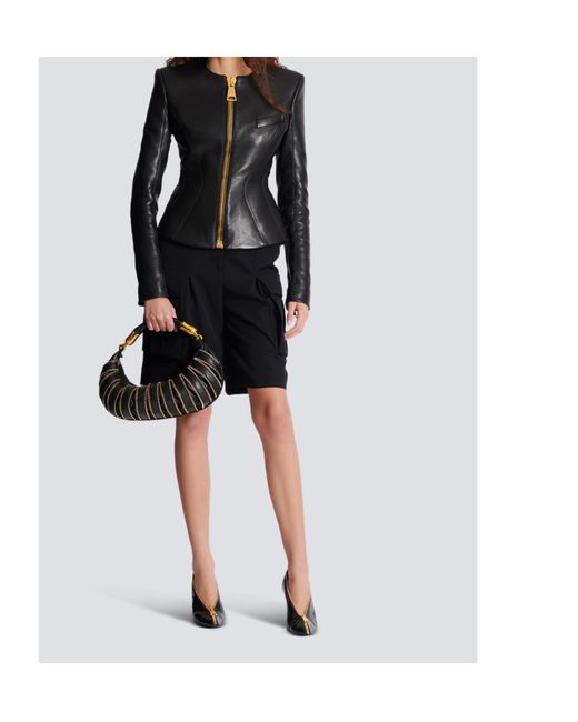 Balmain Black Zipped Lambskin Basque Jacket