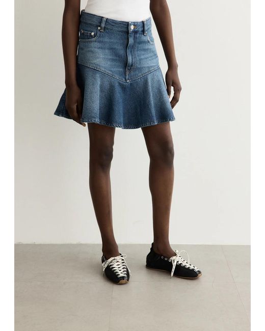 Ganni Blue Panelled A-Line Skirt