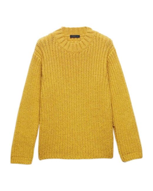 Prada Yellow Shetland Wool Crew-Neck Sweater for men