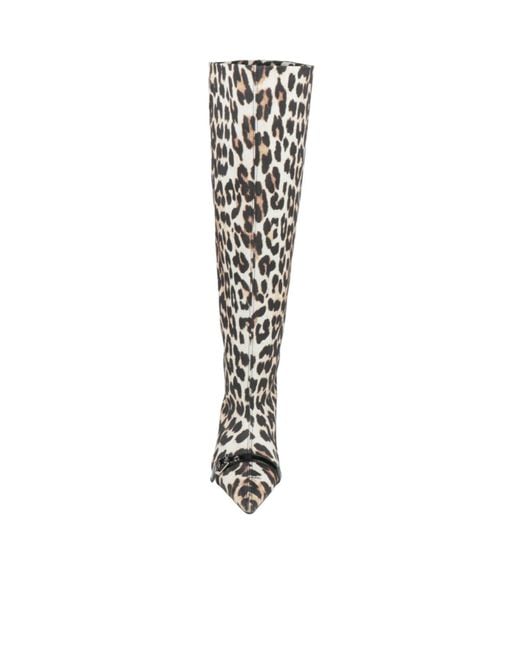 Ganni White Leopard Print Knee-High Boots