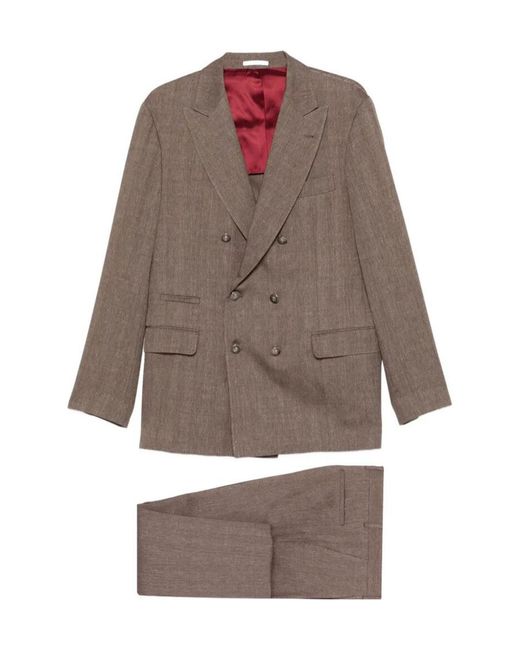 Brunello Cucinelli Brown Double-Breasted Suit for men