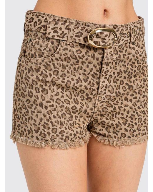 Twinset Brown Animal-Print Belted Shorts