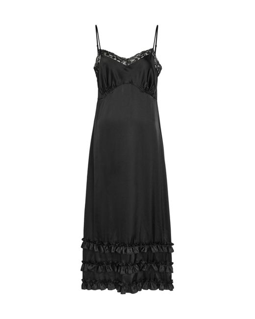 Simone Rocha Black Ruffled Lace-Trim Satin Midi Slip Dress