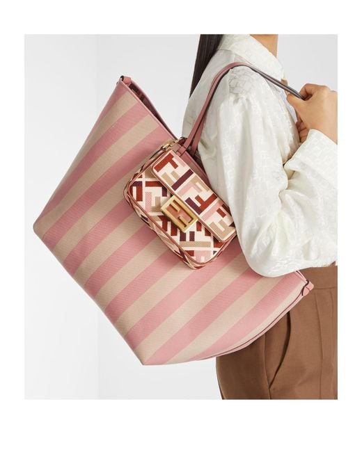 Fendi Pink Roll Striped Large Tote Bag