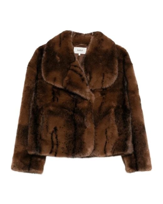 Ba&sh Brown Long-Sleeved Faux Fur Coat