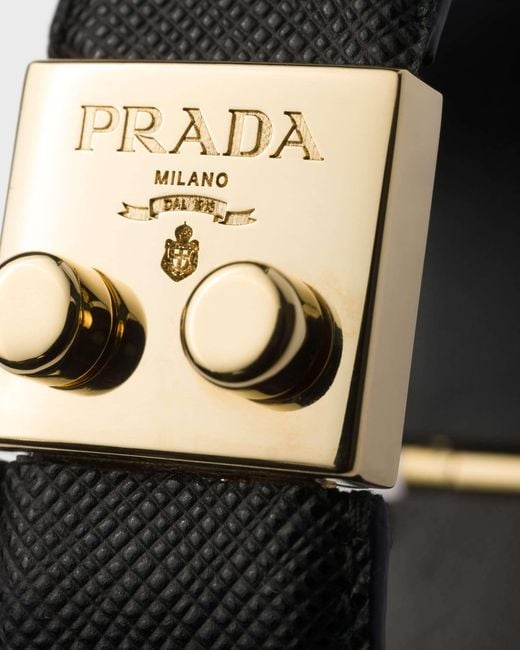 Prada Black Bracelet En Métal Et Cuir Saffiano