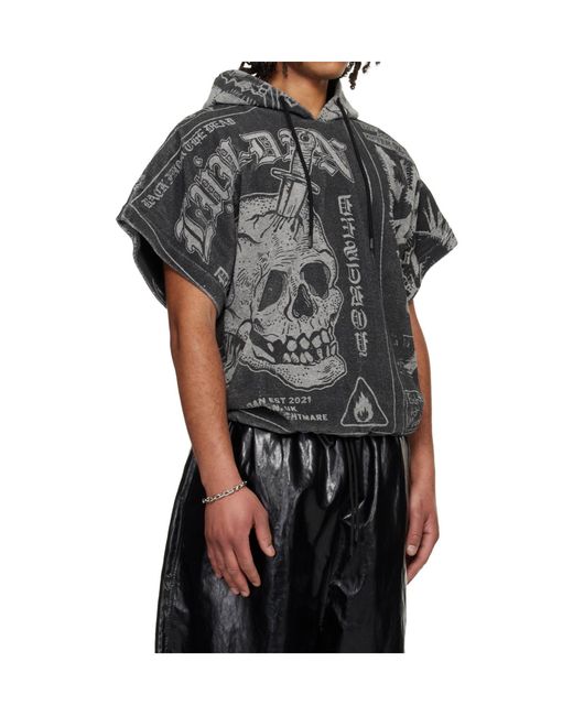 Lu'u Dan Black Half-Length Short-Sleeved Hooded T-Shirt for men