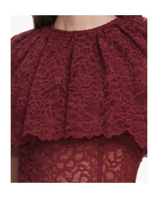 Self-Portrait Red Ruffled Lace-Overlay Top