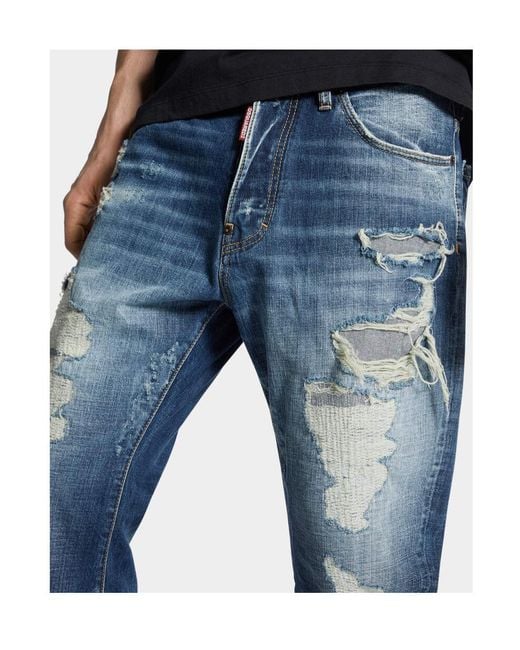 DSquared² Blue Medium Fraded Wash Distressed Bro Jeans for men