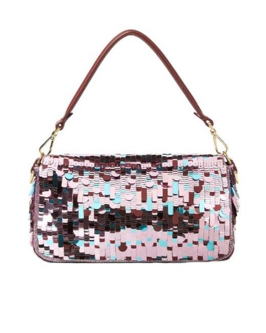 Fendi White Sequin-Embellished Ff Fastened Shoulder Bag