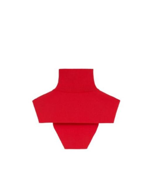 Jil Sander Red Turtleneck Ribbed Half Top
