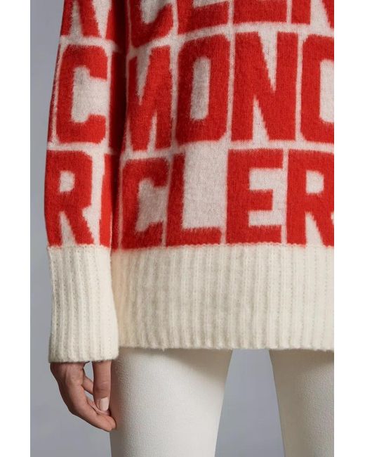 Moncler Red All-Over Logo Intarsia Knit Sweater