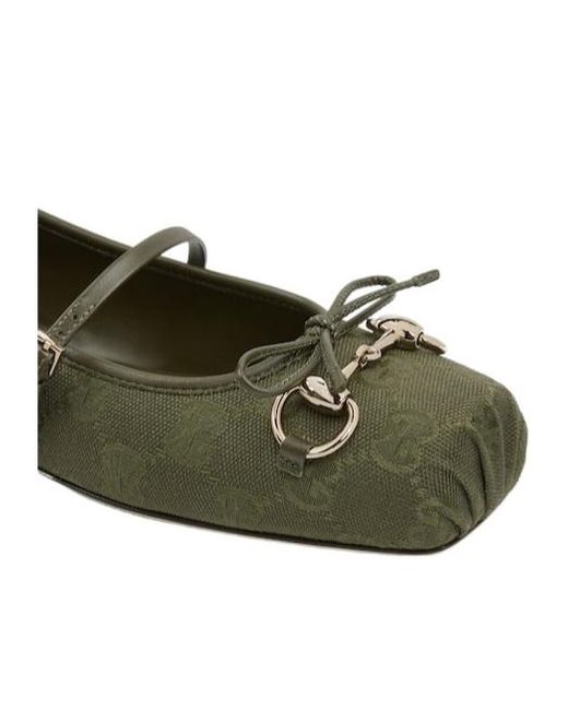 Gucci Green Horsebit Ballet Flat, Fabric