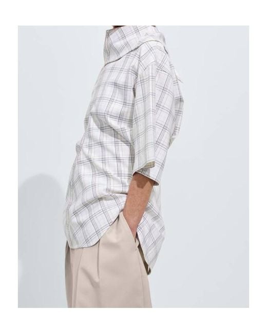 Bottega Veneta White Soft Wool Check Top