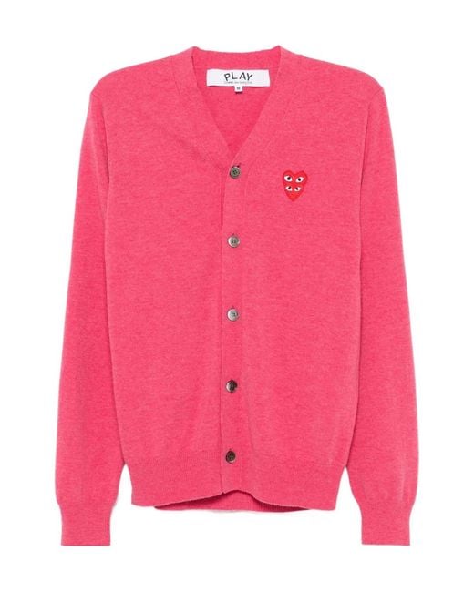 COMME DES GARÇONS PLAY Pink V-Neck Double Heart-Patch Cardigan for men