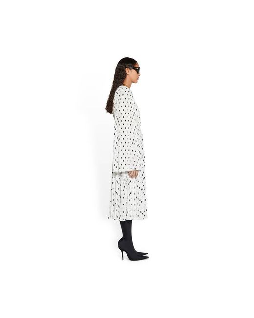 Balenciaga White Polka Dots Printed Pleated Dress