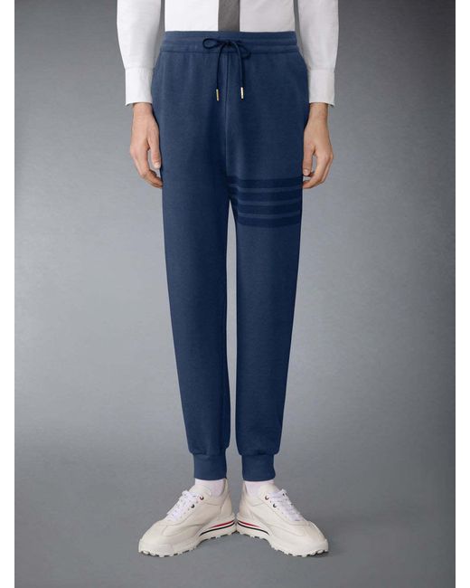 Thom Browne Blue Solid Loopback Overdyed-Bar Sweatpants for men