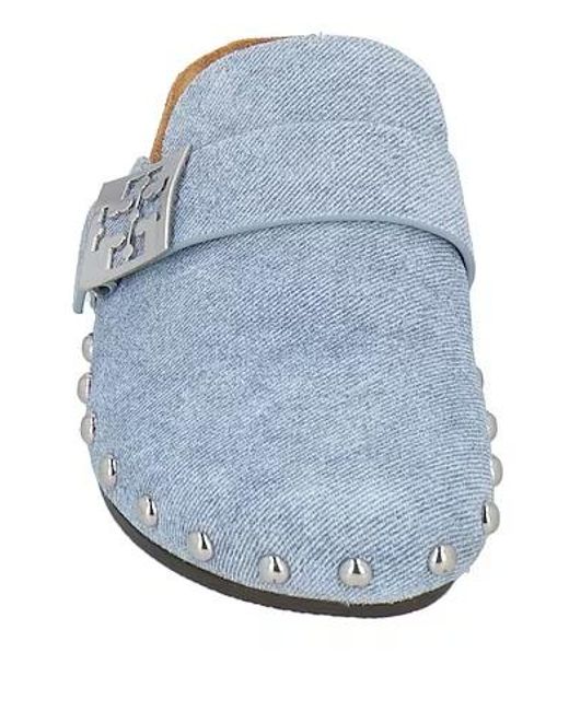 Tory Burch Blue Wooden Clogs With Appliqués