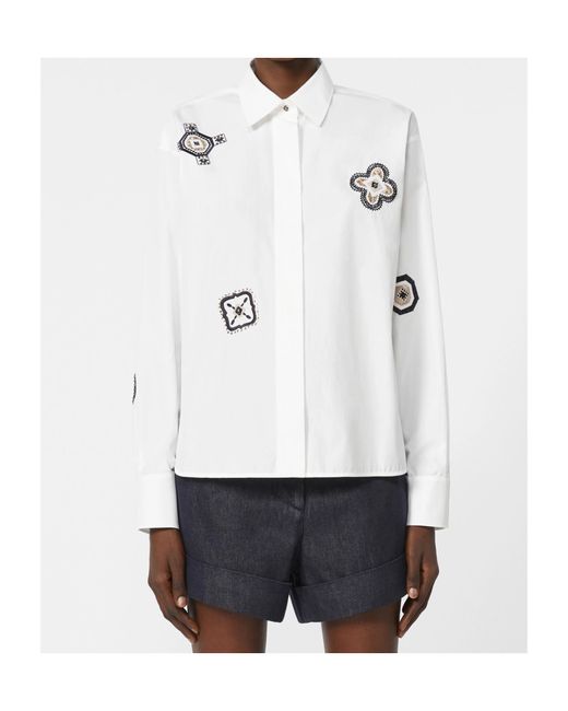 Max Mara White Cotton Poplin Embroidered Shirt