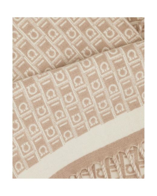 Ferragamo Natural Gancini-Pattern Fringed Cape
