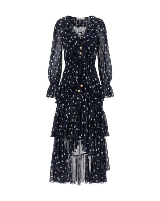 Self-Portrait Blue Polka Dot Georgette Ruffled Maxi Dress