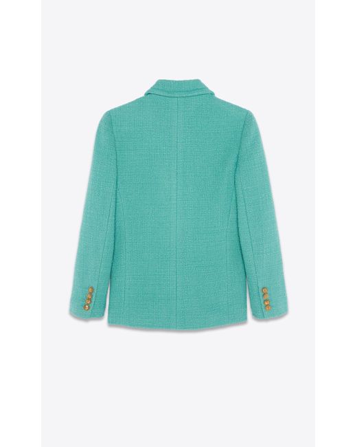 Saint Laurent Green Button-Up Tweed Jacket