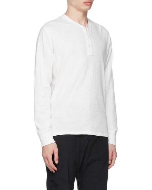 Rag & Bone White Round Slit Collar Long-Sleeved T-Shirt for men