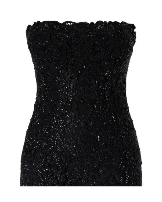 Ermanno Scervino Black Crystal-Embellished Lace-Knit Midi Dress