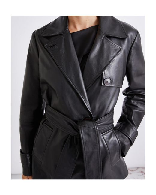 Marella Black Leather Trench Coat