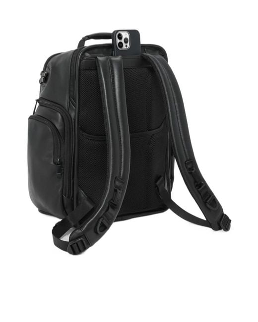Tumi Black Leather Laptop Backpack for men