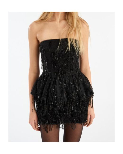 ROTATE BIRGER CHRISTENSEN Black Sequinned Sleeveless Fringed Top