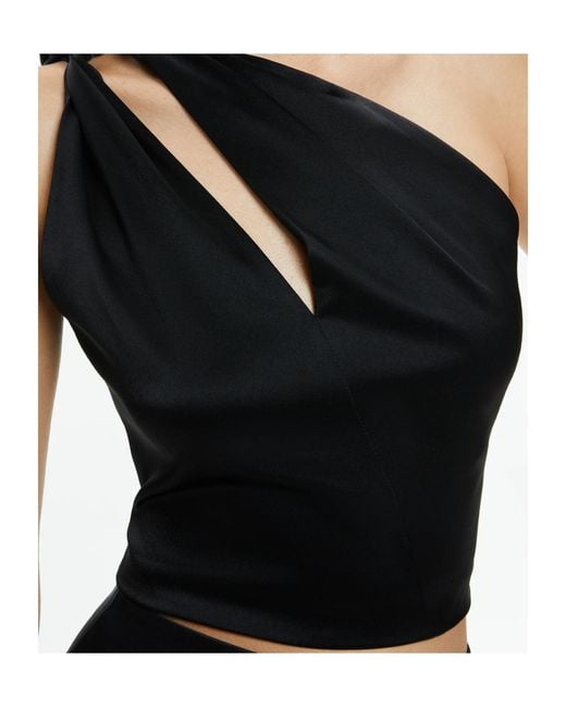 Alice + Olivia Black Piera One-Shoulder Twisted Vest