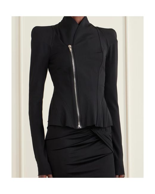 Rick Owens Blue Asymmetric Zip Fitted Jacket