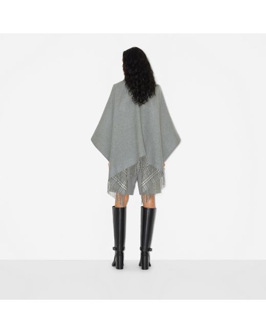 Burberry Gray Wool Reversible Check Cape
