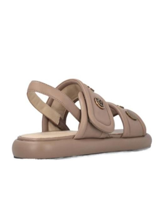 Pinko Brown Studded Logo Detail Sandals