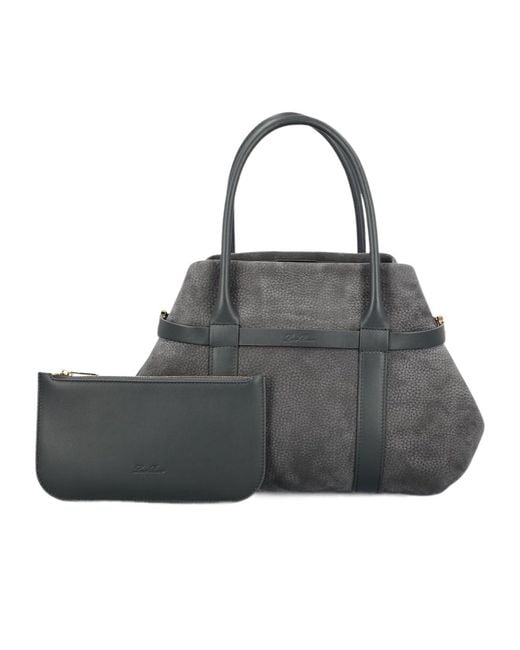 Loro Piana Black Logo Debossed Top Handle Bag