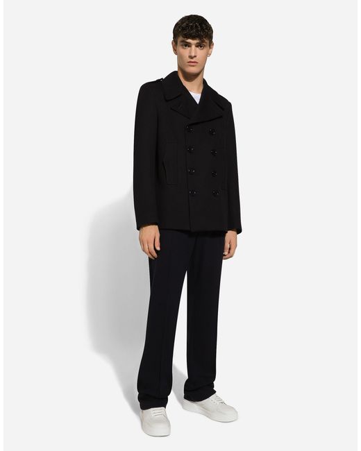 Dolce & Gabbana Black Double-Breasted Pea Coat for men