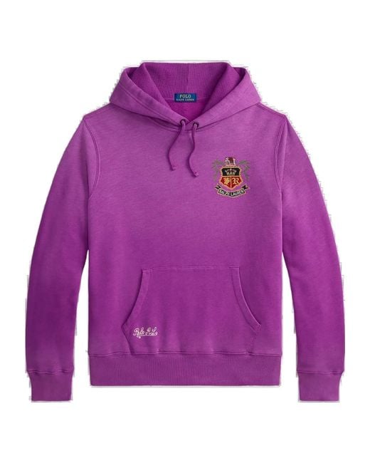 Polo Ralph Lauren Purple Crest-Embroidered Hoodie for men