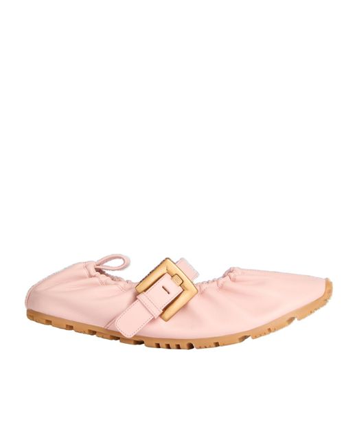 Balmain Pink Anthem Smooth Leather Ballet Flats