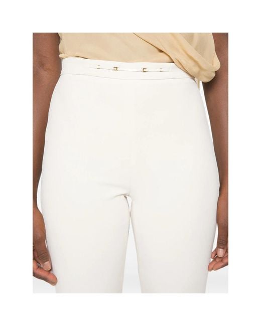Elisabetta Franchi White Cropped Logo-Plaque Trousers